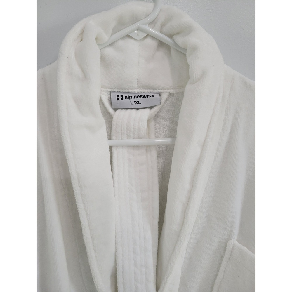 Alpine Swiss Womens‎ White Cotton Velour Terry Cloth Shawl Collar Bathrobe L/XL - Picture 3 of 9